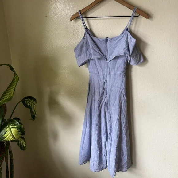 Lulus | Yacht Rock Blue and White Striped Off-the-Shoulder Midi Dress - Picture 6 of 7